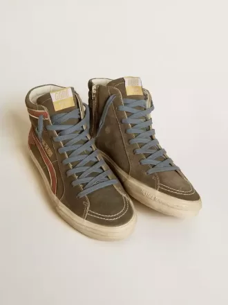 Heren Slide in grijs suède met bruine nubuck ster en flash