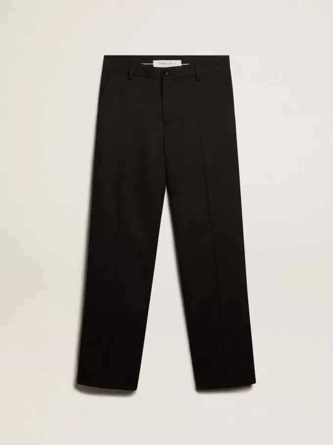 Heren smokingbroek van zwarte wollen gabardine