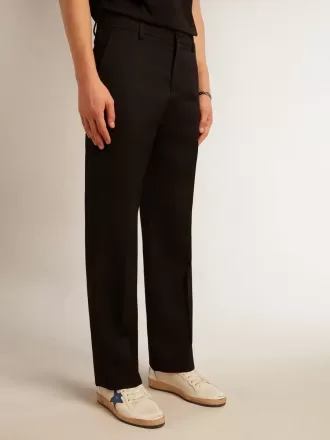 Heren smokingbroek van zwarte wollen gabardine