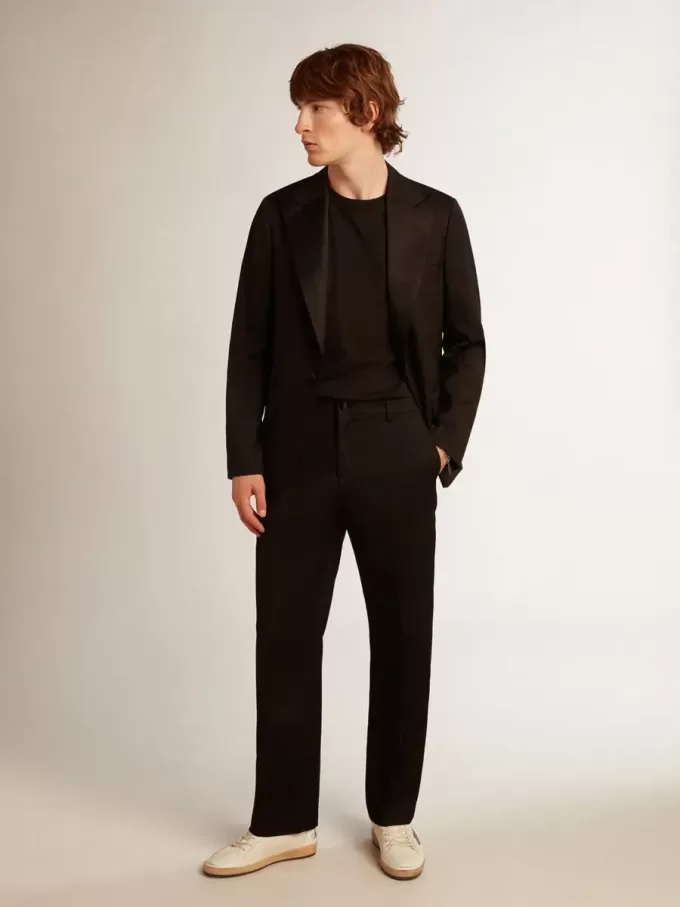 Heren smokingbroek van zwarte wollen gabardine