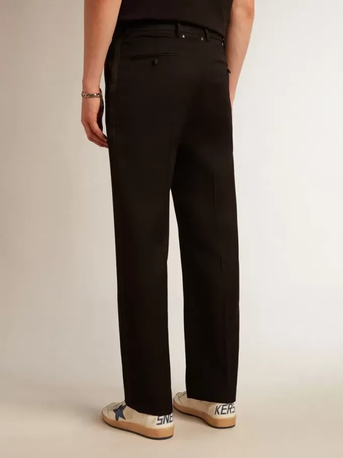 Heren smokingbroek van zwarte wollen gabardine