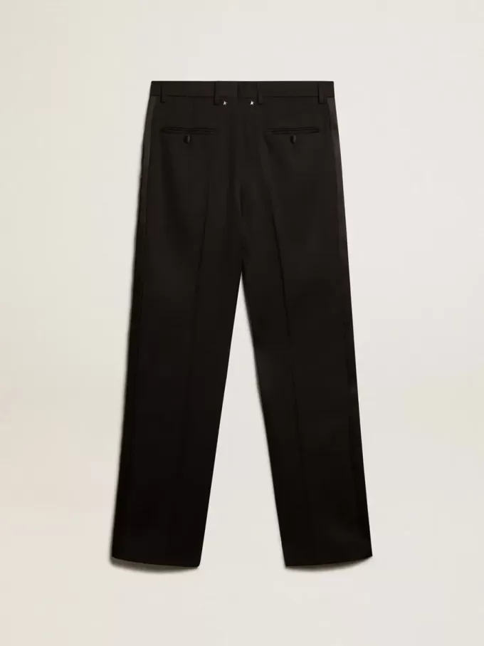 Heren smokingbroek van zwarte wollen gabardine