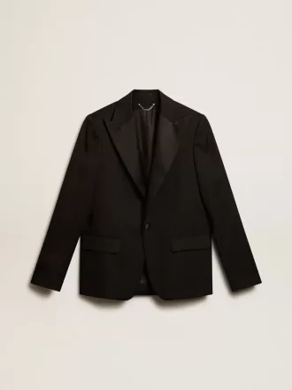 Heren smokingjasje van zwarte wollen gabardine