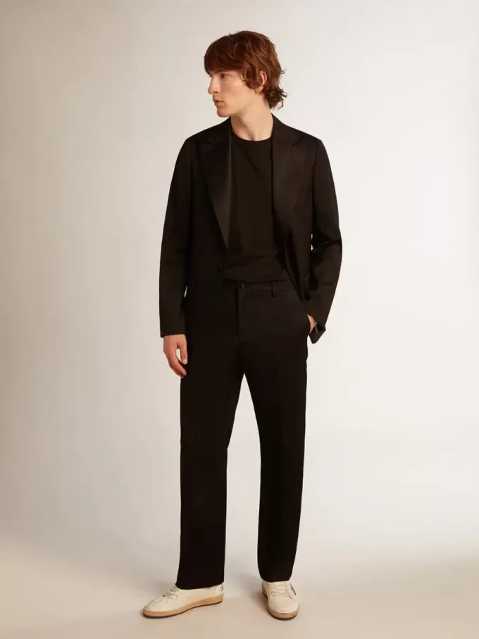 Heren smokingjasje van zwarte wollen gabardine