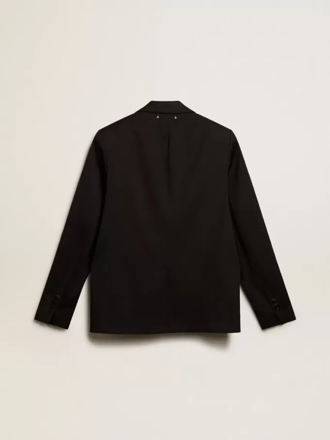 Heren smokingjasje van zwarte wollen gabardine