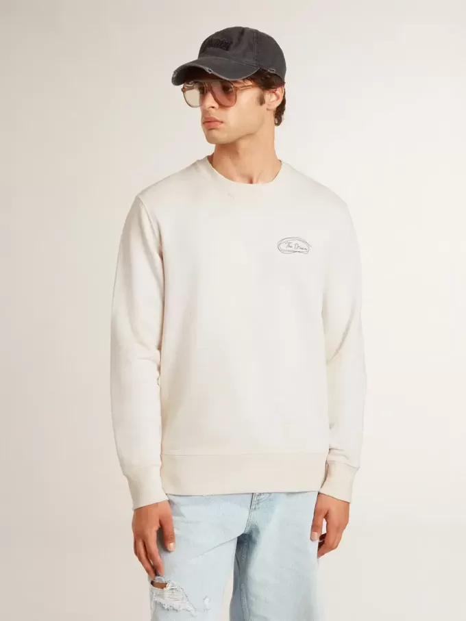 Heren sweatshirt in versleten wit met print