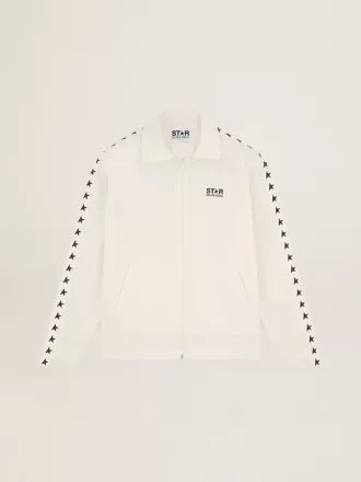 Heren sweatshirt met ritssluiting in papyruswit met zwarte sterren