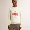 Heren sweatshirt van katoen met ronde hals en geborduurde letters