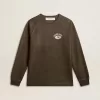 Heren T-shirt met lange mouwen van antracietgrijs katoen met logo op de achterkant