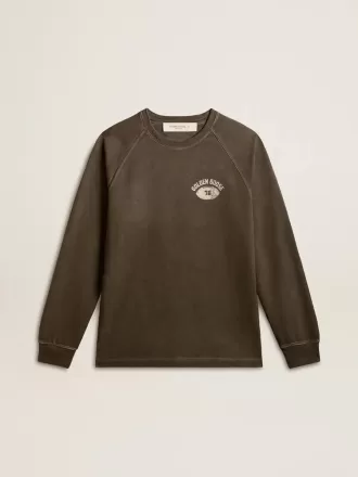 Heren T-shirt met lange mouwen van antracietgrijs katoen met logo op de achterkant