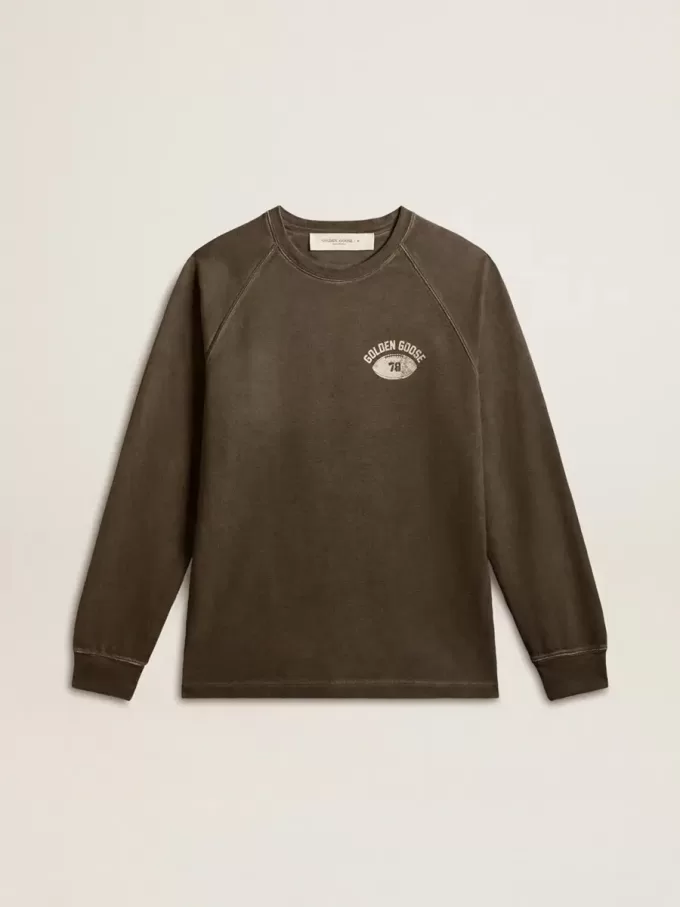 Heren T-shirt met lange mouwen van antracietgrijs katoen met logo op de achterkant
