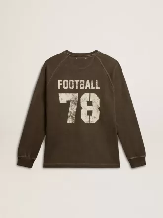 Heren T-shirt met lange mouwen van antracietgrijs katoen met logo op de achterkant