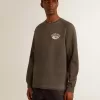 Heren T-shirt met lange mouwen van antracietgrijs katoen met logo op de achterkant