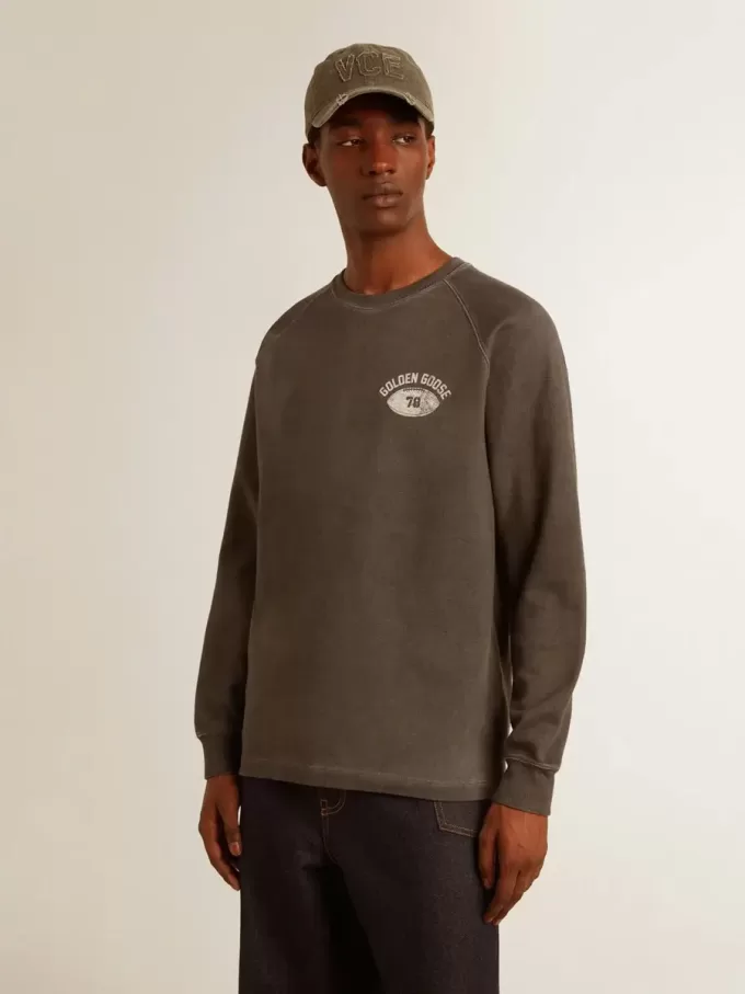Heren T-shirt met lange mouwen van antracietgrijs katoen met logo op de achterkant