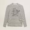 Heren-T-shirt met witte en blauwe strepen en borduursel op de voorkant