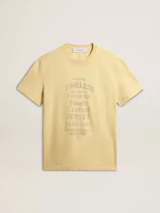 Heren T-shirt van katoen in lichtgeel met vervaagde letters
