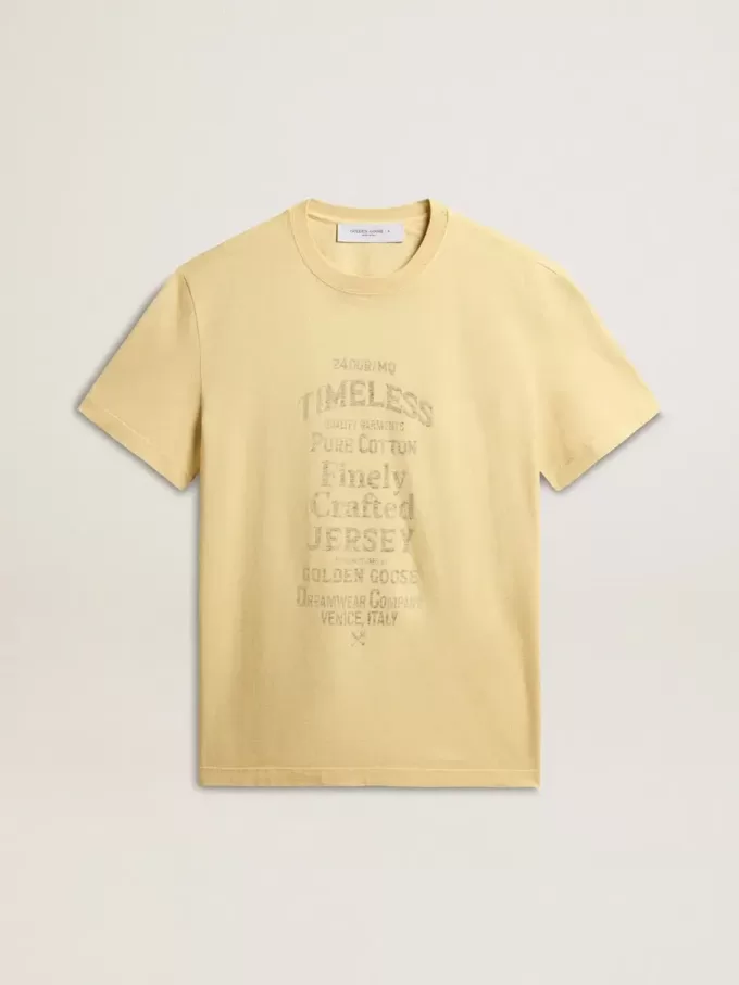 Heren T-shirt van katoen in lichtgeel met vervaagde letters