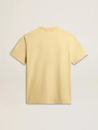 Heren T-shirt van katoen in lichtgeel met vervaagde letters