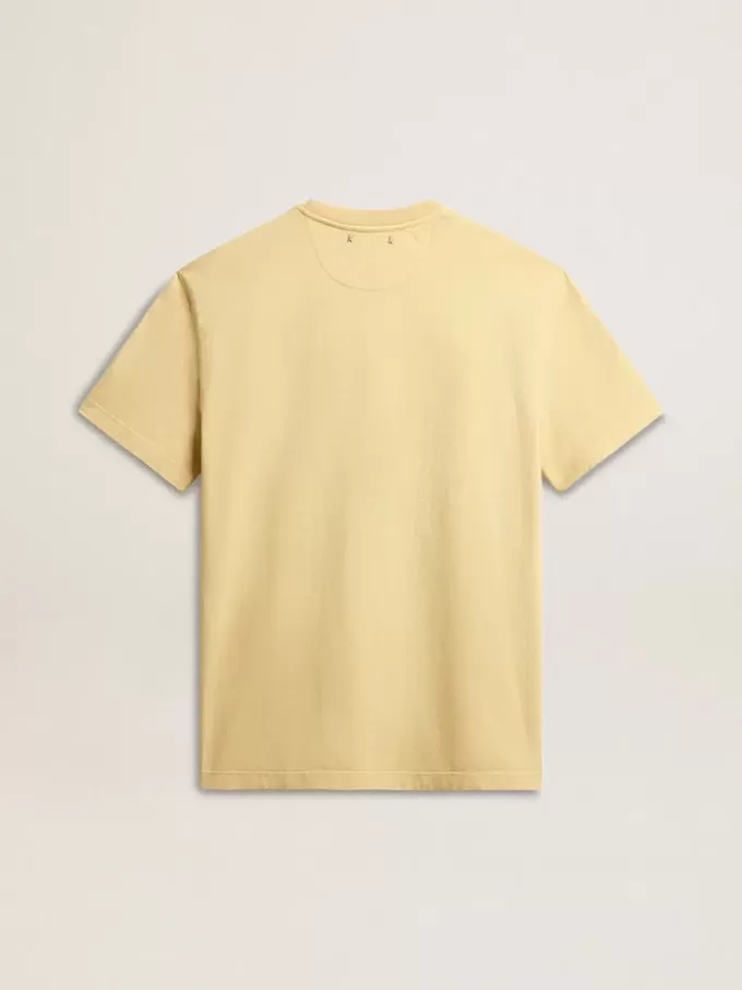 Heren T-shirt van katoen in lichtgeel met vervaagde letters