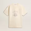 Heren T-shirt van katoen in vintage wit met onafgewerkte rand aan de voorkant