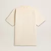Heren T-shirt van katoen in vintage wit met onafgewerkte rand aan de voorkant