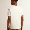 Heren-T-shirt van verouderd wit katoen met print en borduursel