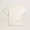 Heren-T-shirt van verouderd wit katoen met print en borduursel