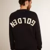 Heren trui met ronde hals in donkerblauw katoen met logo