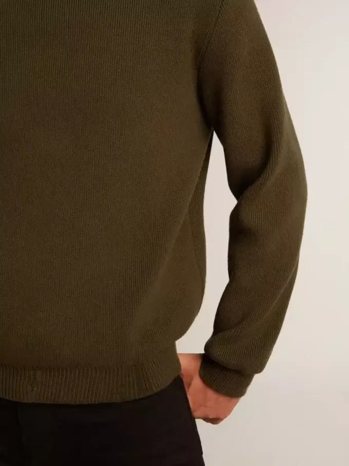 Heren trui met ronde hals in militairgroen katoen