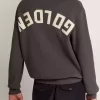 Heren trui met ronde hals van donkergrijs katoen met logo op de achterkant