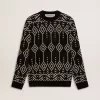 Heren trui met ronde hals van wolmix en jacquard argyle-patroon