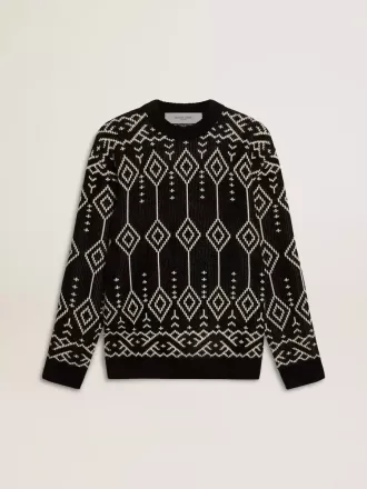 Heren trui met ronde hals van wolmix en jacquard argyle-patroon