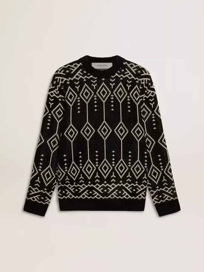 Heren trui met ronde hals van wolmix en jacquard argyle-patroon