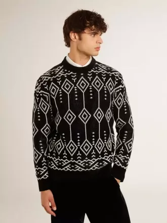 Heren trui met ronde hals van wolmix en jacquard argyle-patroon