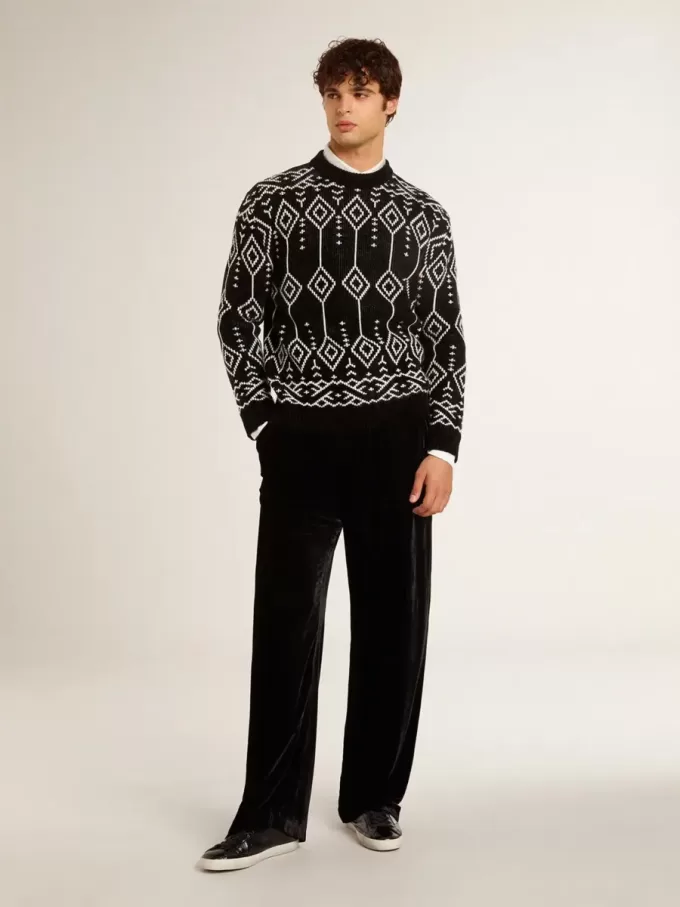Heren trui met ronde hals van wolmix en jacquard argyle-patroon