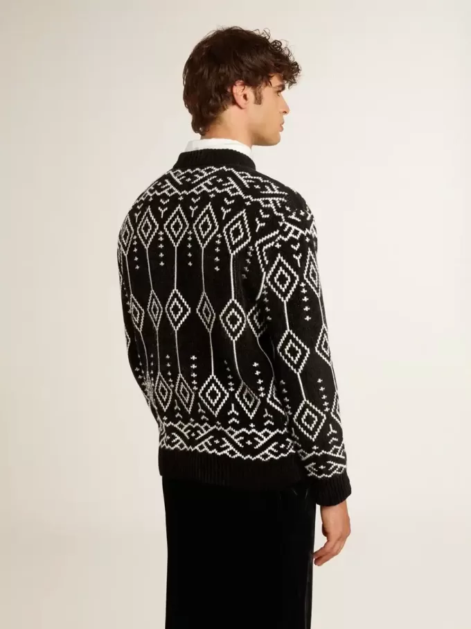 Heren trui met ronde hals van wolmix en jacquard argyle-patroon