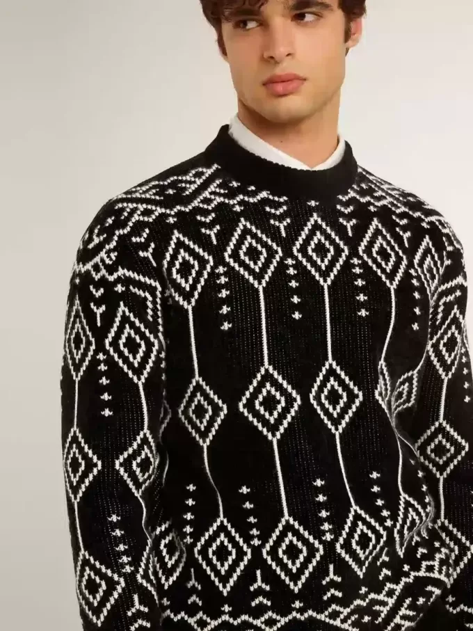 Heren trui met ronde hals van wolmix en jacquard argyle-patroon