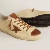 Heren V-Star in crèmekleurig canvas met tabakskleurige leren ster
