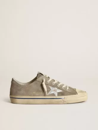 Heren V-Star in duifgrijs suède met zilverkleurige metalen leren ster