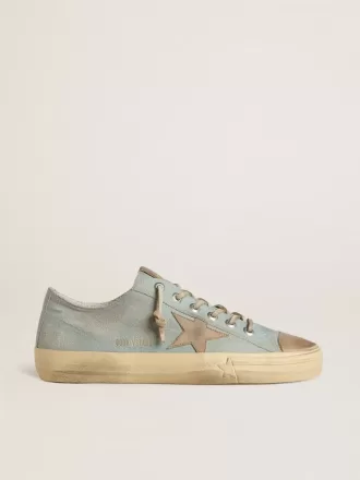 Heren V-Star in lichtblauw canvas met duifgrijze leren ster