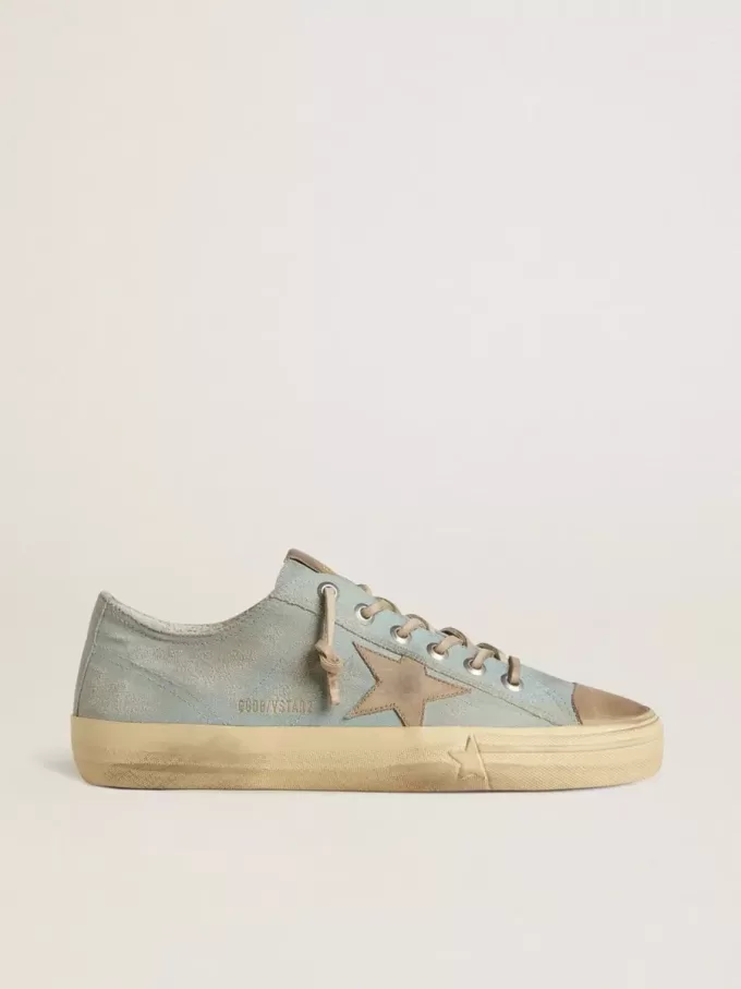 Heren V-Star in lichtblauw canvas met duifgrijze leren ster