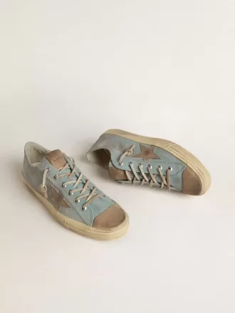 Heren V-Star in lichtblauw canvas met duifgrijze leren ster