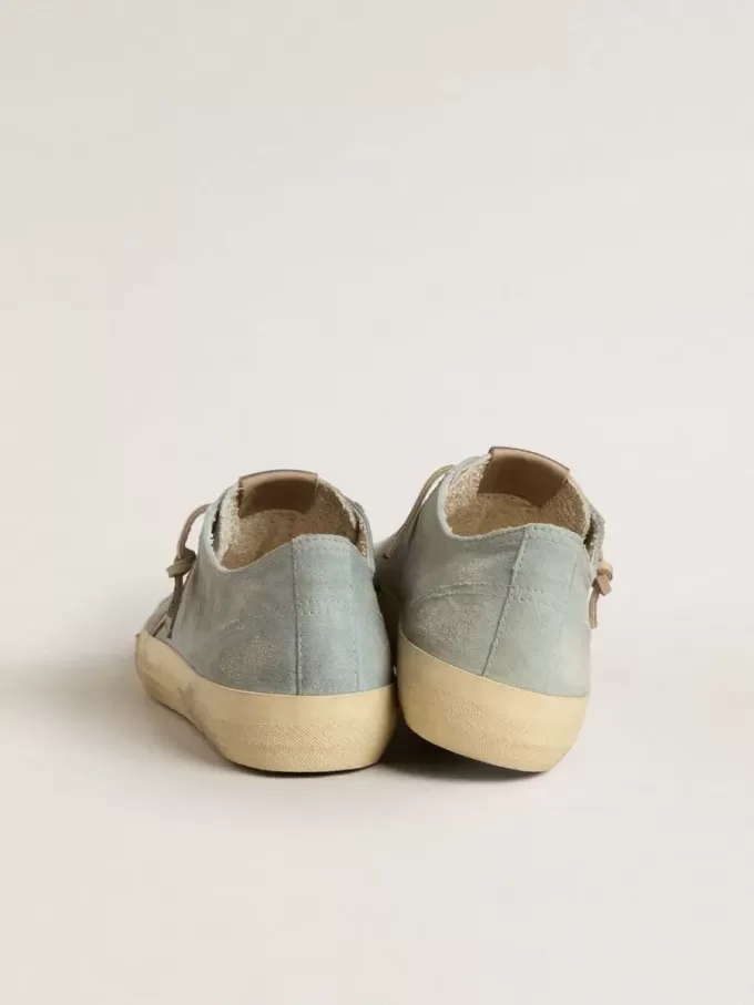 Heren V-Star in lichtblauw canvas met duifgrijze leren ster