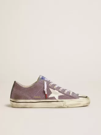 Heren V-Star LAB in lila leer en glitter met witte ster en zilveren glitter tong