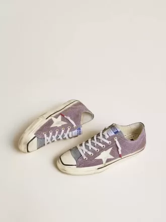 Heren V-Star LAB in lila leer en glitter met witte ster en zilveren glitter tong