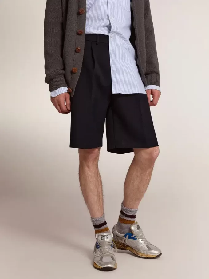 Herenbermudashort van donkerblauwe wol