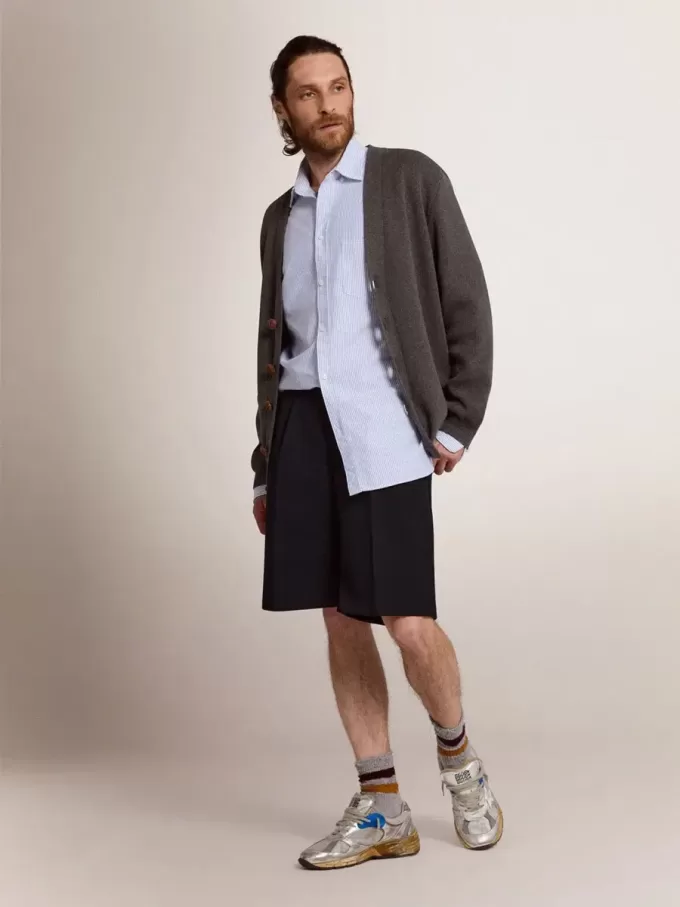 Herenbermudashort van donkerblauwe wol