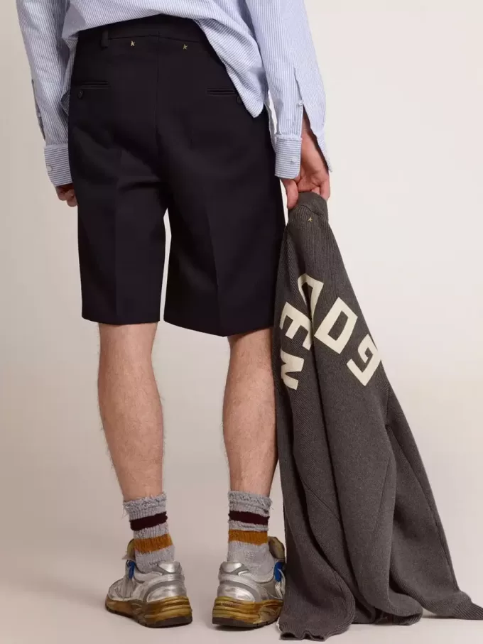 Herenbermudashort van donkerblauwe wol