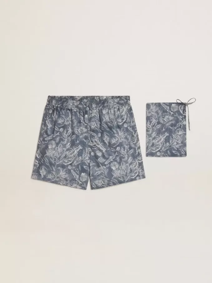 Herenboxershort met lichtblauwe en witte maritieme print