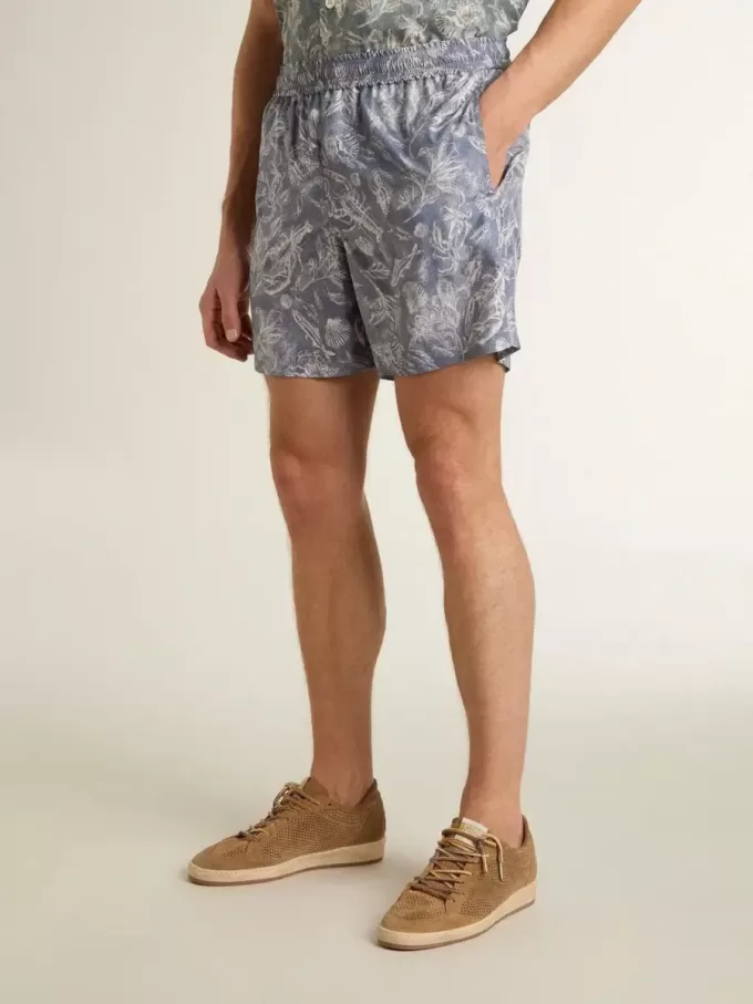 Herenboxershort met lichtblauwe en witte maritieme print